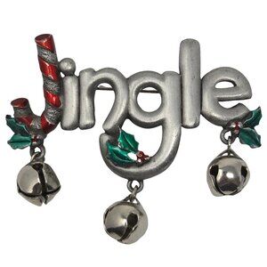 Vintage JJ Jonette Jewelry “Jingle” Christmas Brooch w/ Bells & Holly
